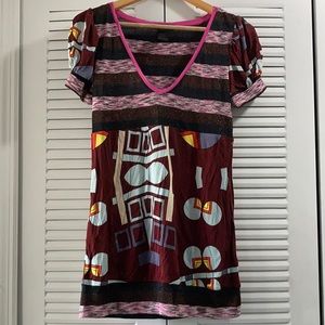 CUSTO  Barcelona, size 4 woman’s mini dress tunic, mod art print, puff sleeves
